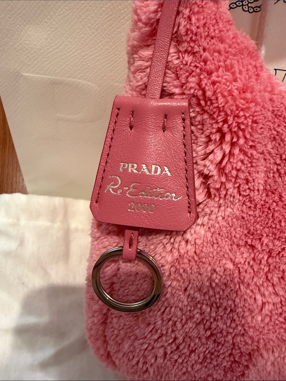 Authentic Prada Re-Edition 2000 Terry Mini Pink Shearling Logo Bag - Picture 3 of 6